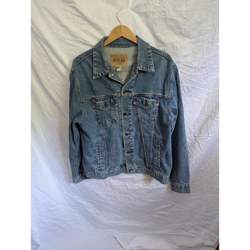 Vtg 1999 Gap Blue Jeans Denim Trucker‎ Jacket Medium Wash Womens Sz L Classic